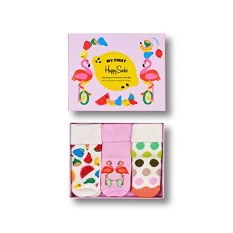 Pack de 3 paires de chaussettes hautes Happy Socks Flamingo et fruits Taille 0-6 Mois Blanc et Rose