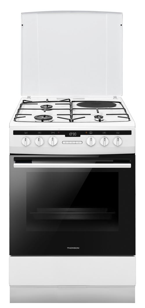 Cuisinière Thomson TMMP63.3WH – 3 Foyers Gaz, 1 Électrique, 65L, Pyrolyse