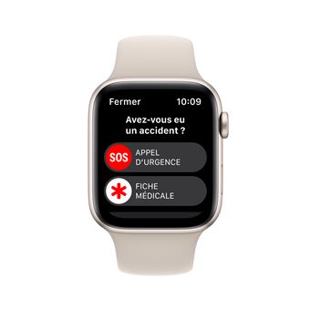 Apple Watch SE GPS 2ème génération, boîtier Aluminium Lumière Stellaire 44mm avec Bracelet Sport Lumière Stellaire