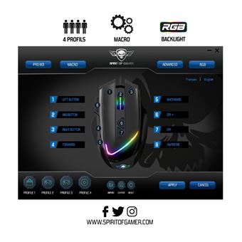 Souris gaming filaire Spirit Of Gamer PRO-M3 RGB Noir et gris + Tapis de souris Noir