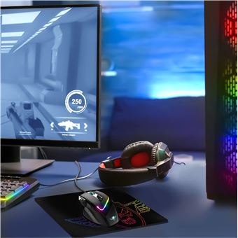 Souris gaming filaire Spirit Of Gamer PRO-M3 RGB Noir et gris + Tapis de souris Noir