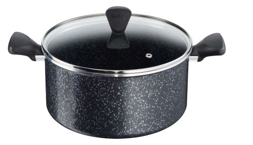 Faitout Tefal Brut Effet Pierre 24 cm avec couvercle en verre C2644602 Noir