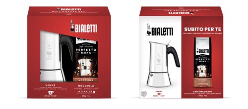 Pack Cafetière italienne Bialetti Venus 6 tasses Argent et Noir et café moulu 200 gr Noisette