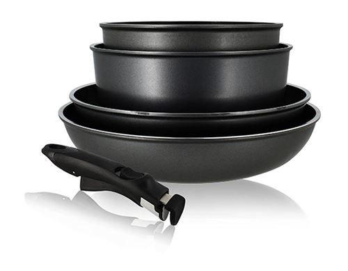Set 5 pièces poêles et casseroles Menastyl 6020285 avec poignée amovible Noir