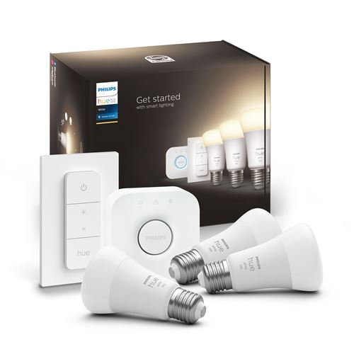 Kit de démarrage Philips Hue White : 3 ampoules E27 + pont + télécommande