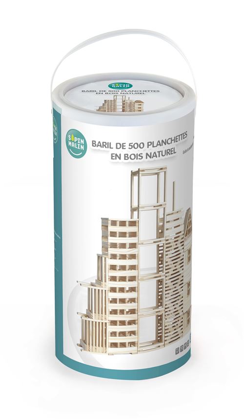 Baril de 500 planchettes en bois naturel Sapin Malin