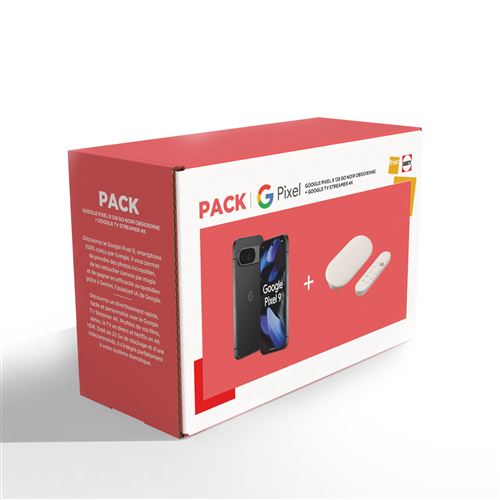 Pack Smartphone Google Pixel 9 6,3 5G Double SIM 128 Go Noir Obsidienne + Streamer 4K Blanc