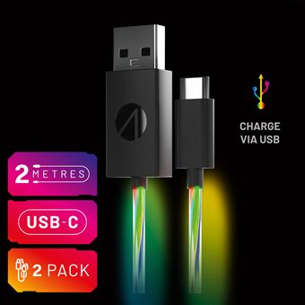 Pack de 2 Câbles de charge lumineux Just For Games Stealth Light Up Multiformat Noir