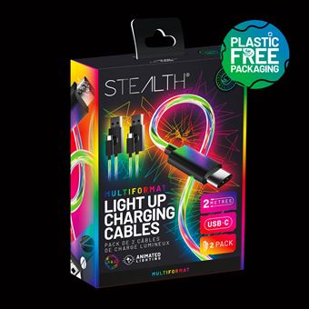 Pack de 2 Câbles de charge lumineux Just For Games Stealth Light Up Multiformat Noir