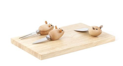 Plateau à fromages et 3 ustensiles souris Kikkerland Beige
