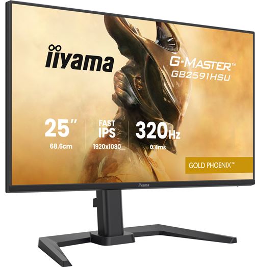iiyama G-MASTER Gold Phoenix GB2591HSU-B1 - LED-monitor - spelen - 25" (24.5" zichtbaar) - 1920 x 1080 Full HD (1080p) @ 320 Hz - Fast IPS - 350 cd/m² - 1000:1 - HDR10 - 0.4 ms - 2xHDMI, DisplayPort - luidsprekers - matzwart