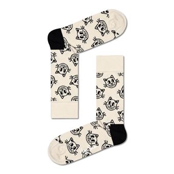 Chaussettes hautes et mi-bas Happy Socks Cat Taille 41-46 Beige