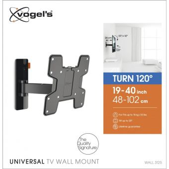 Vogel's WALL 3125 Support mural TV orientable pour écrans 19-43 Pouces  (48-109 cm) , Orientable jusqu'à 120º , Inclinable jusqu'à -10º/+10º ,  Poids max. 15 kg et jusqu'à VESA 200x200 en destockage