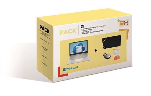 Pack Fnac Pc Portable Hp Laptop 14S-Dq2049Nf 14" Intel Core I3 8 Go Ram 256 Go Ssd Argent Naturel + Souris Sans Fil + Housse 14" + Microsoft 365 Personnel 1 An