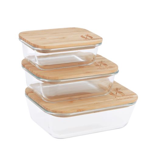 Set de 3 boîtes en verre et bambou