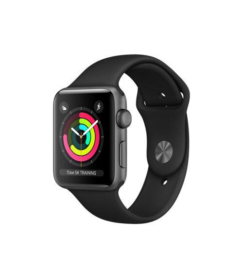 Apple Watch Series 3 42 mm space grey aluminium behuizing met zwarte gesp