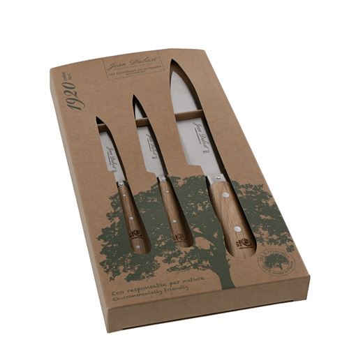 Set de 3 couteaux de cuisine en acier inoxydable Jean Dubost Argent et Marron