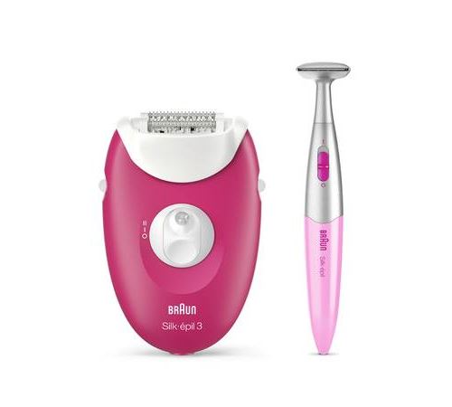 Epilateur électrique Braun Silk-épil 3 3-420 Rose Avec Tondeuse Bikini