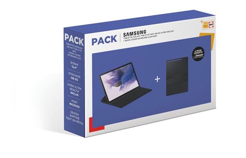 Pack Tablette Tactile Samsung Tab S7 Fe WiFi 12.4" 128 Go Noir + Book Cover Keyboard Slim Noir