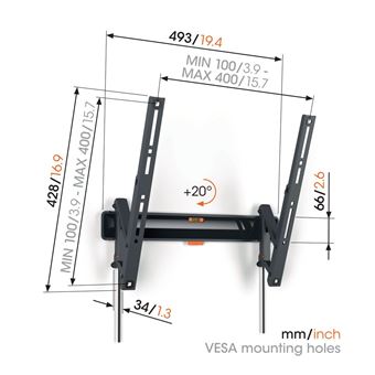 Support mural inclinable Vogel's TVM 3415 pour écran TV de 32" à 65" Noir