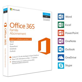 Office 365 Famille 5 Pc Windows Mac 5 Tablettes Abonnement 1 An Logiciel Pc Achat Prix Fnac