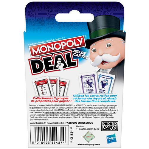 Jeu de Cartes Monopoly Deal - édition Belge (Langue française) 1 Joueur  (Lot de 2) : : Jeux et Jouets