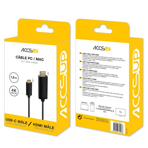 Câble USB-C vers HDMI 4K Ultra HD Accsup 1,8 m Noir