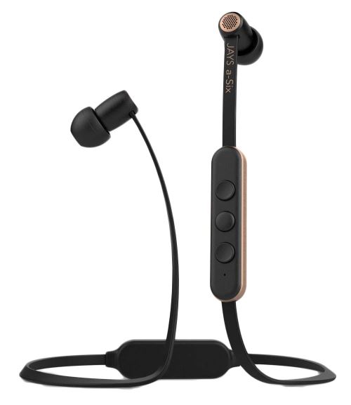 JAYS a-Six Wireless - In-ear hoofdtelefoons met micro - inwendig - Bluetooth - draadloos - zwart op goud