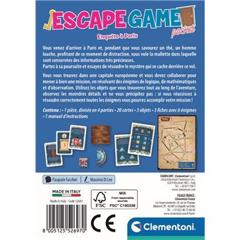 Jeu de stratégie Clementoni Escape Game Enquête à Paris