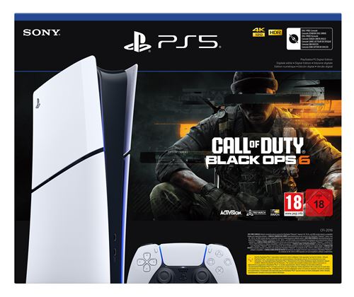 Pack Console Sony PS5 Edition numérique Modèle Slim Noir et Blanc + Call of Duty® Black Ops 6