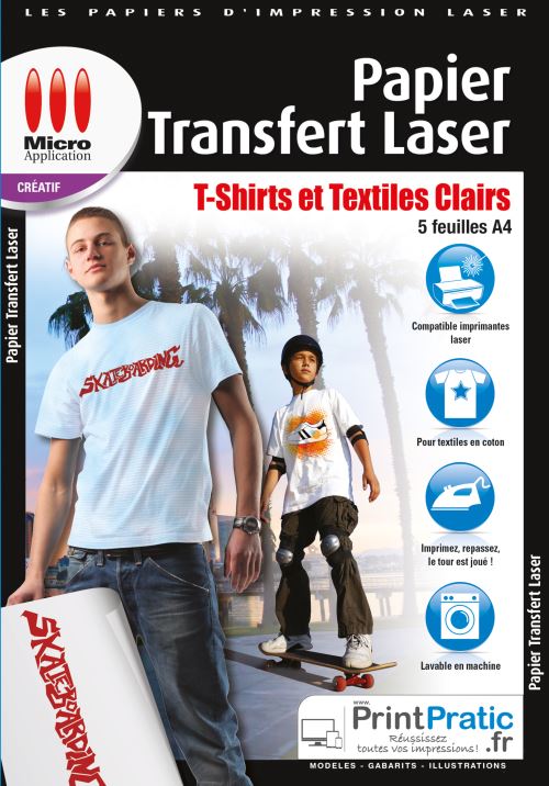 Pack papier transfert laser T-shirt Micro Application textiles clairs