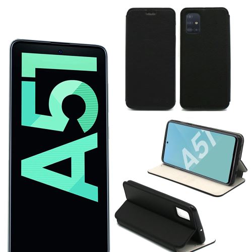 Housse Samsung Galaxy A51 noire - Etui Coque noir Galaxy A51 Protection antichoc à rabat Smartphone 2019 / 2020 - Accessoires Pochette Case noir