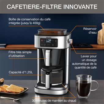Cafetière filtre programmable Grind aroma, Broyeur à grains intégré, écran  digital, Cafetières filtres