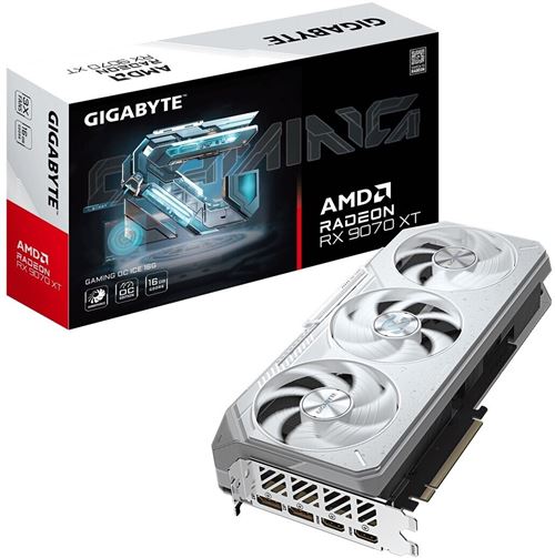 Carte graphique Gigabyte AMD Radeon RX 9070 XT 16 Go GAMING OC ICE Argent