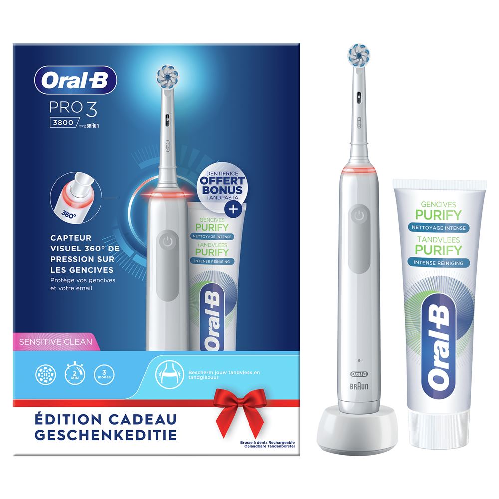 Brosse Dents lectrique Oral B Pro 3800 Sensi Ultra Thin Blanche 