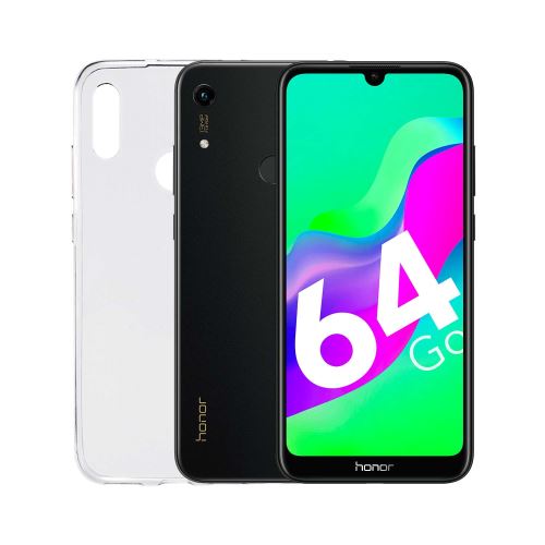 Pack Smartphone Honor 8A 2020 6,1 64 Go Noir minuit + Coque de protection en silicone Transparent