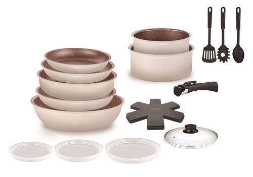 Batterie de cuisine Arthur Martin Batterie 18 pièces crème AM1453 CREME - vue 4