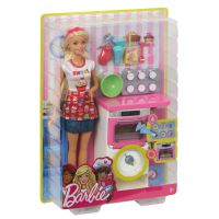 Barbie Pizzeria – Coffret Complet Avec Pâtes à Modeler 3 Couleurs, Four, Caisse Et Accessoires – Poupée En Tenue De Chef – Dès 3 Ans