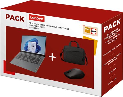 Pack PC Portable Lenovo IdeaPad Slim 3 14IAH8 14" Intel Core i5 16 Go RAM 512 Go SSD Gris Arctique + Souris Sans fil + Sacoche