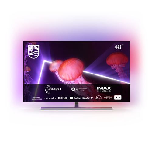TV OLED Philips 48Oled887 121 Cm Ambilight 4K UHD Android TV Métal Chrome Foncé
