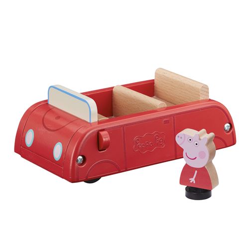 Figurine Peppa Pig avec voiture rouge en bois