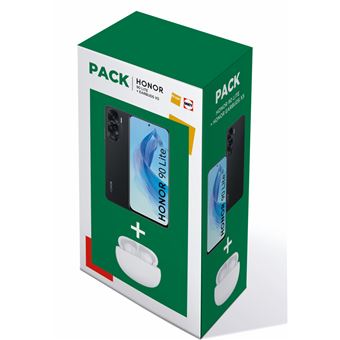 Pack Smartphone Honor 90 Lite 6,74&quot; 5G Double nano SIM 256 Go Noir + Earbuds X5 Blanc - 1