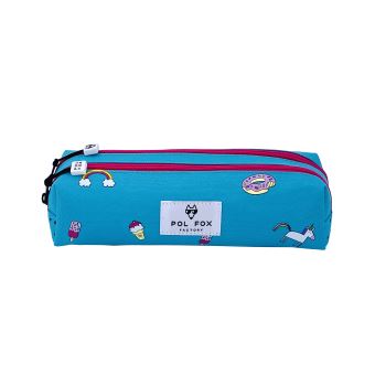 Trousse double compartiment Pol Fox Factory Happy Unicorn Bleu
