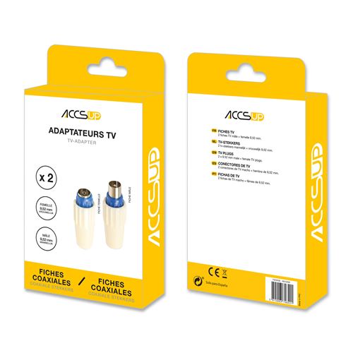 Fiches antenne TV coaxiale Accsup mâle vers femelle 9 52 mm et