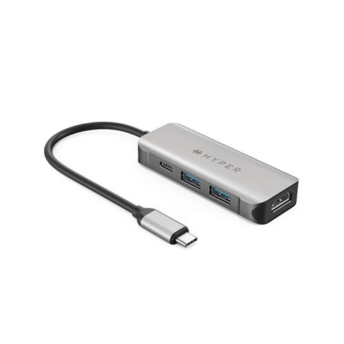 Hub USB Type-C 4 en 1 universel HyperDrive HD41-GL pour MacBook/Chromebook et PC Gris