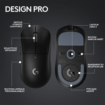 Logitech G PRO X SUPERLIGHT 2 - Souris - optique - 5 boutons - sans fil - LIGHTSPEED - récepteur Logitech LIGHTSPEED - noir