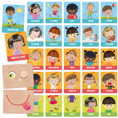 Headu Flashcards Montessori Émotions Et Actions - 36 Grandes Cartes - Jeu Éducatif 1-4 Ans - Fabriqué En Italie