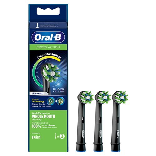 Accessoire Dentaire Oral B Brossette Cross Action Avec Technologie Clean Maximiser Lot De 3 Noir