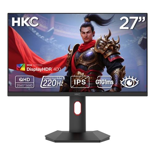 Ecran 27'' HKC G27H2P gaming 2560x1440 Fast IPS 16:9 200Hz 1200:1 1ms 350cdm² 2xHDMI DP AO VESA 100x100 Incli Reglab haut 100mm Pivot Pied HAS