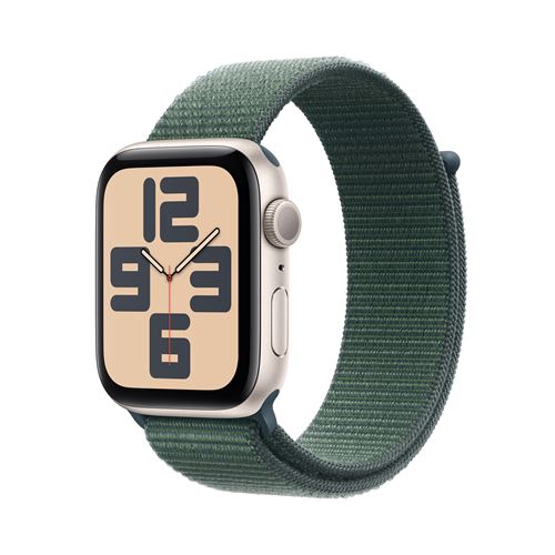 Apple Watch SE GPS 44 mm Boîtier en Aluminium Lumière Stellaire avec Boucle Sport Vert lacustre version 2024